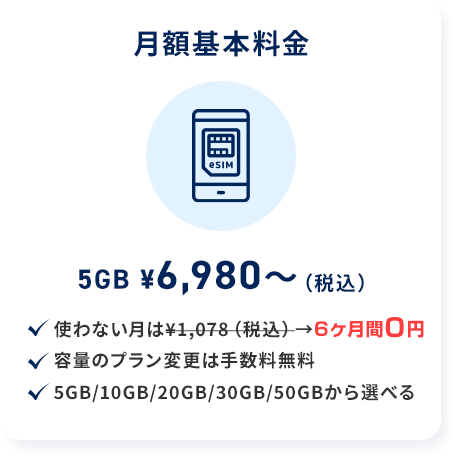月額基本料金5GB¥6,980～（税込）