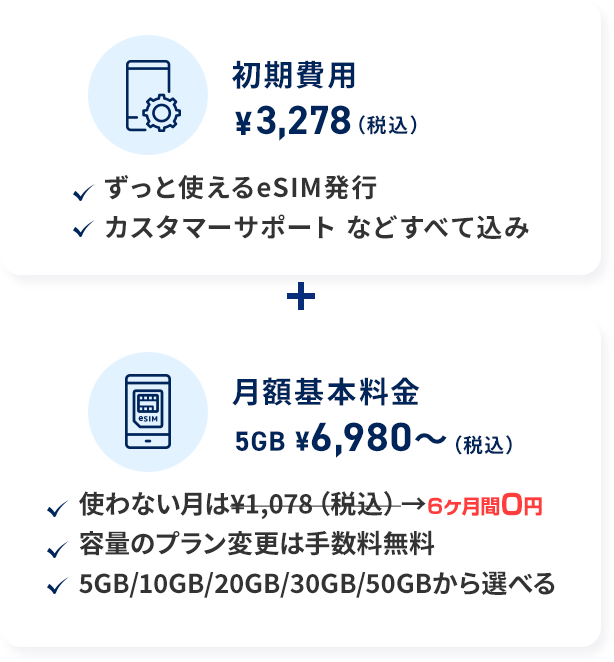 初期費用¥3,278（税込）+月額基本料金5GB¥6,980～（税込）